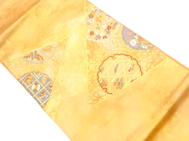 リサイクル　金彩雪輪に花・古典柄模様織出し名古屋帯